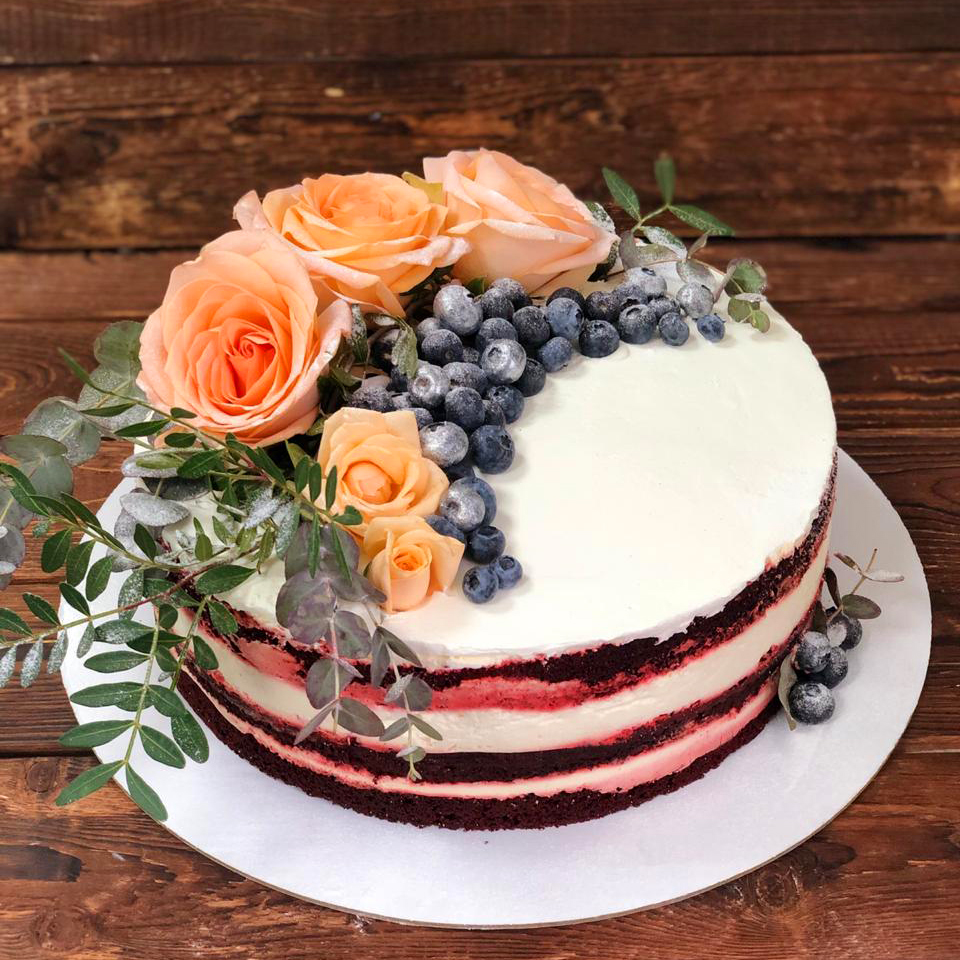 торт, открытый, цветы, ягоды