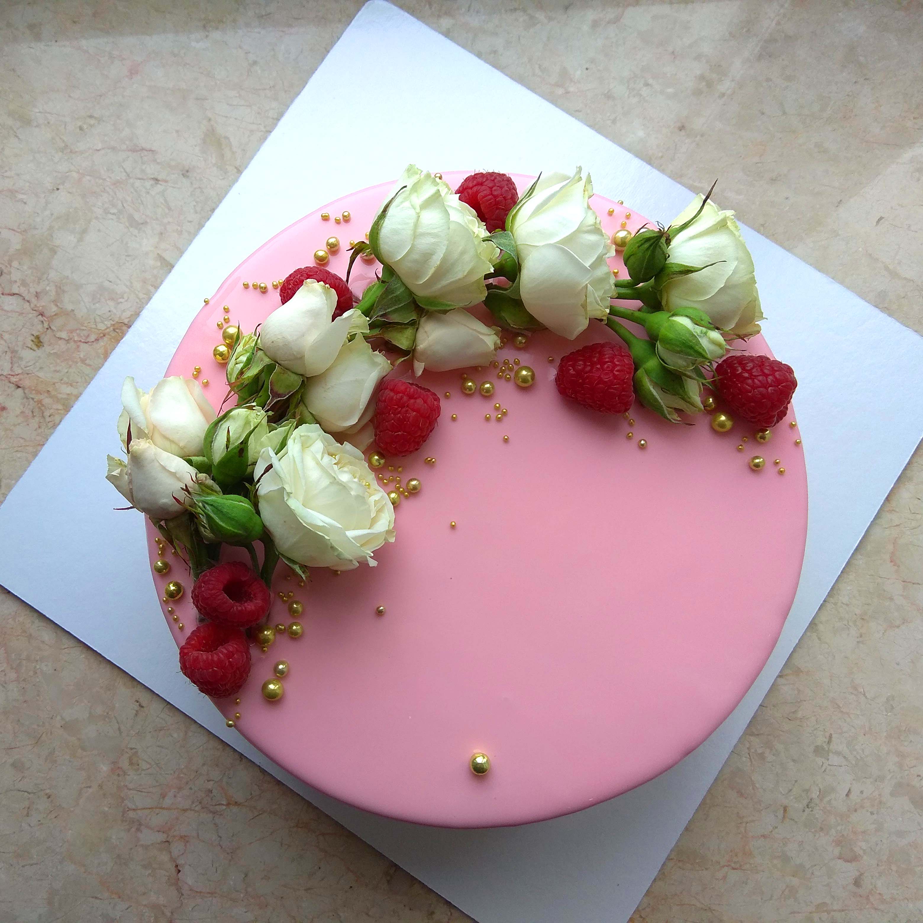 торт, муссовый, цветы, розовый