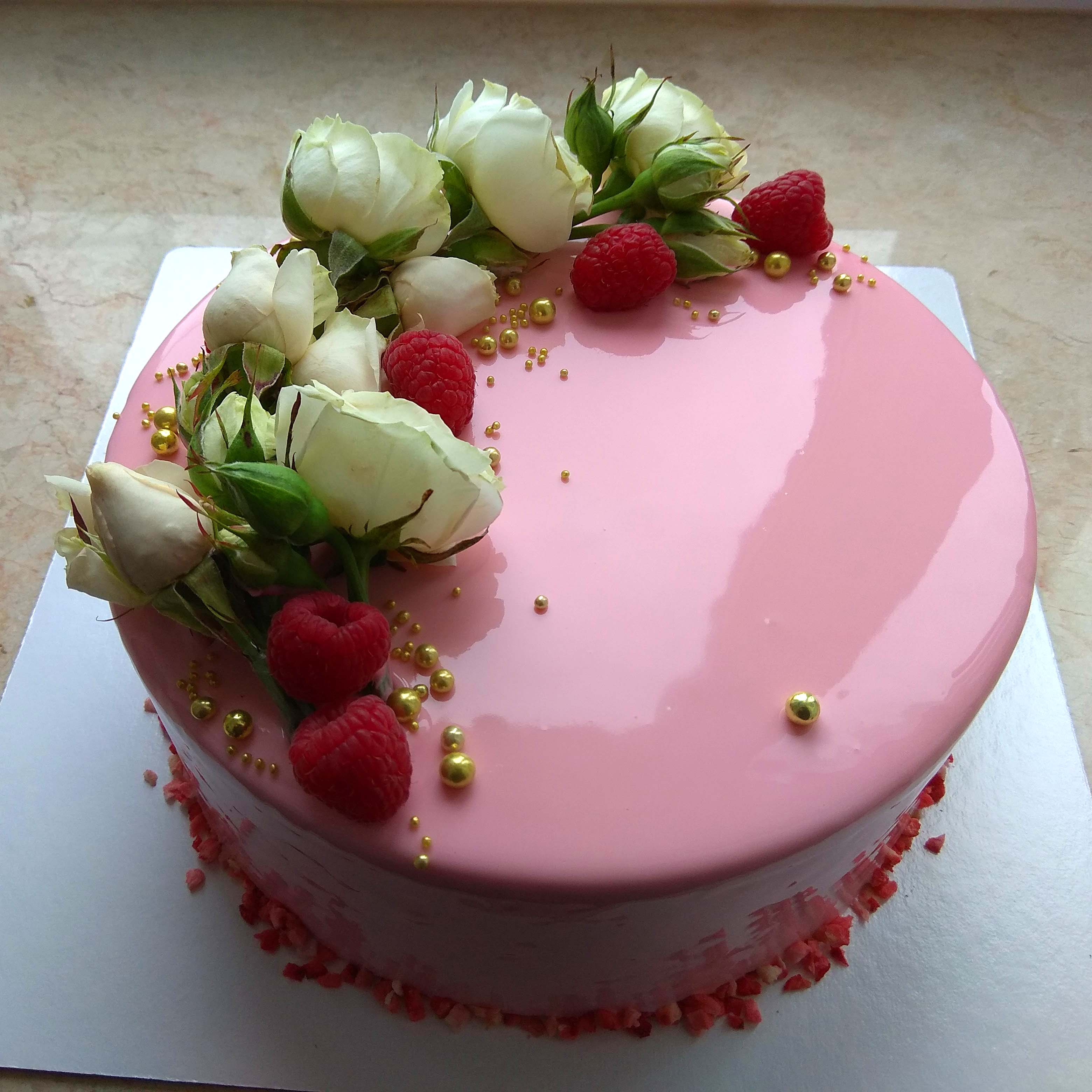 торт, муссовый, цветы, розовый