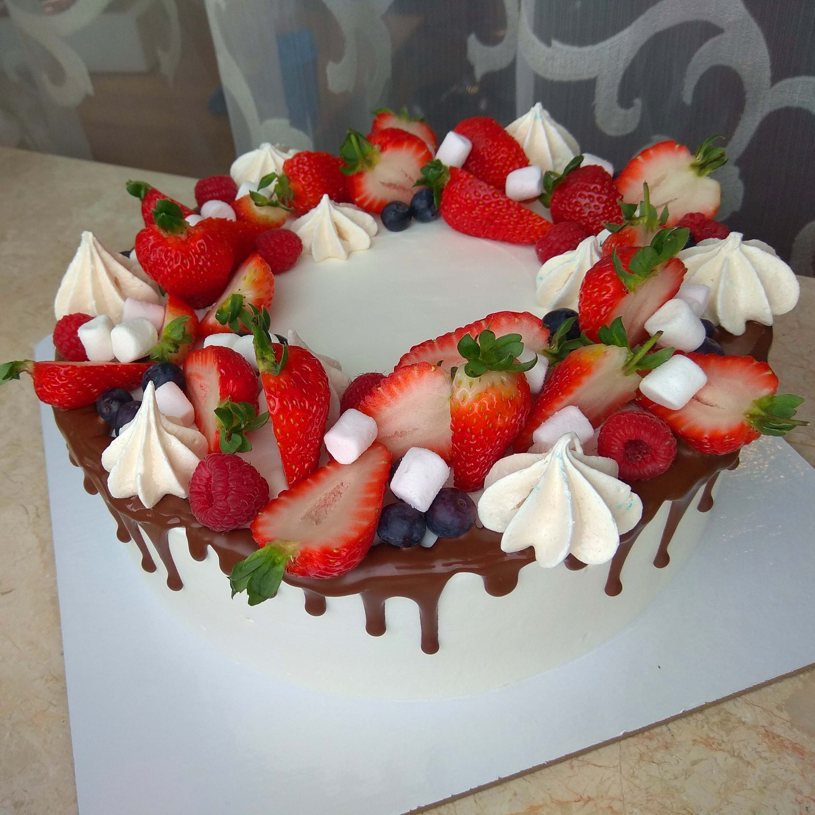 торт, белый, ягоды, безе