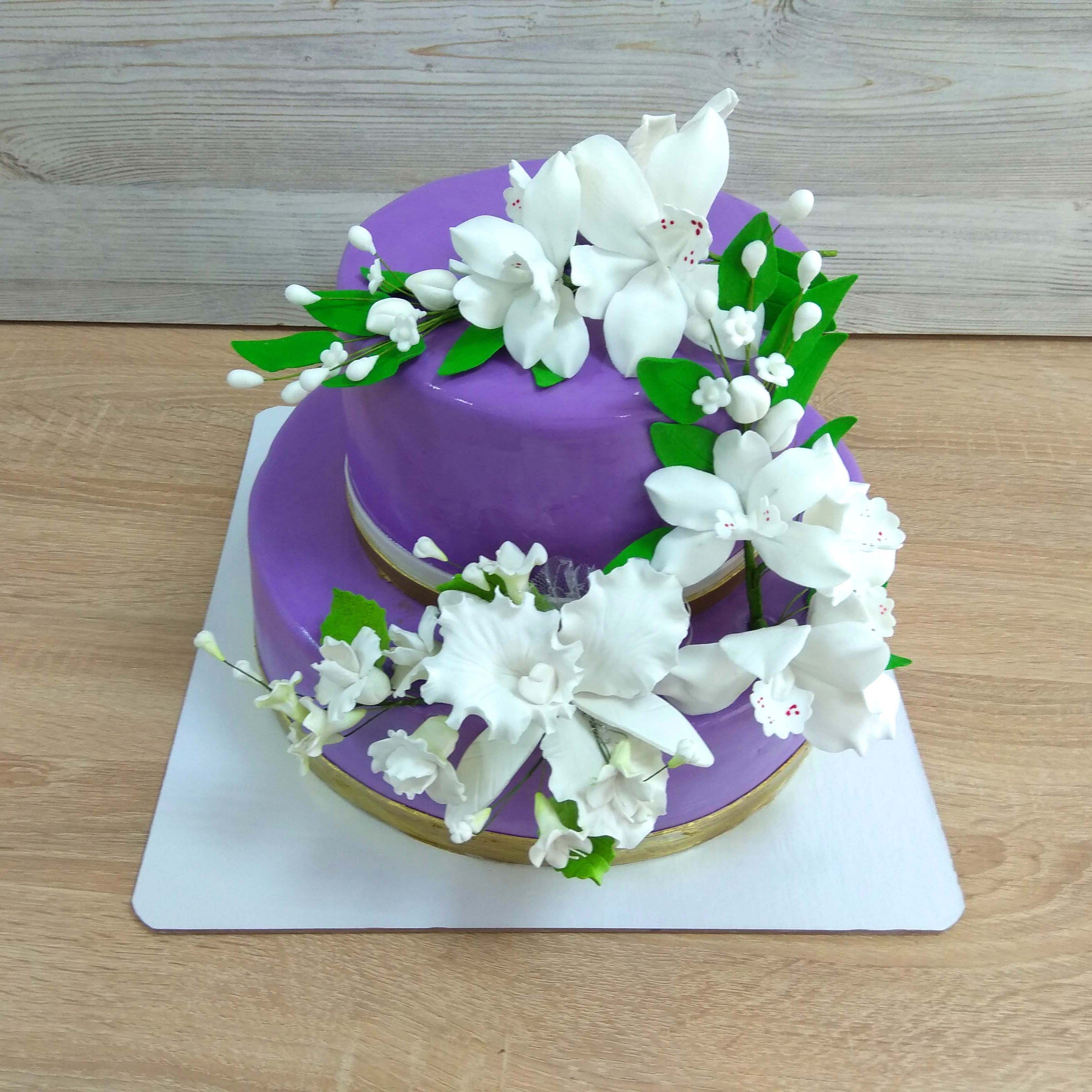 торт, свадьба, мастичный, фиолетовый, сиреневый, орхидеи