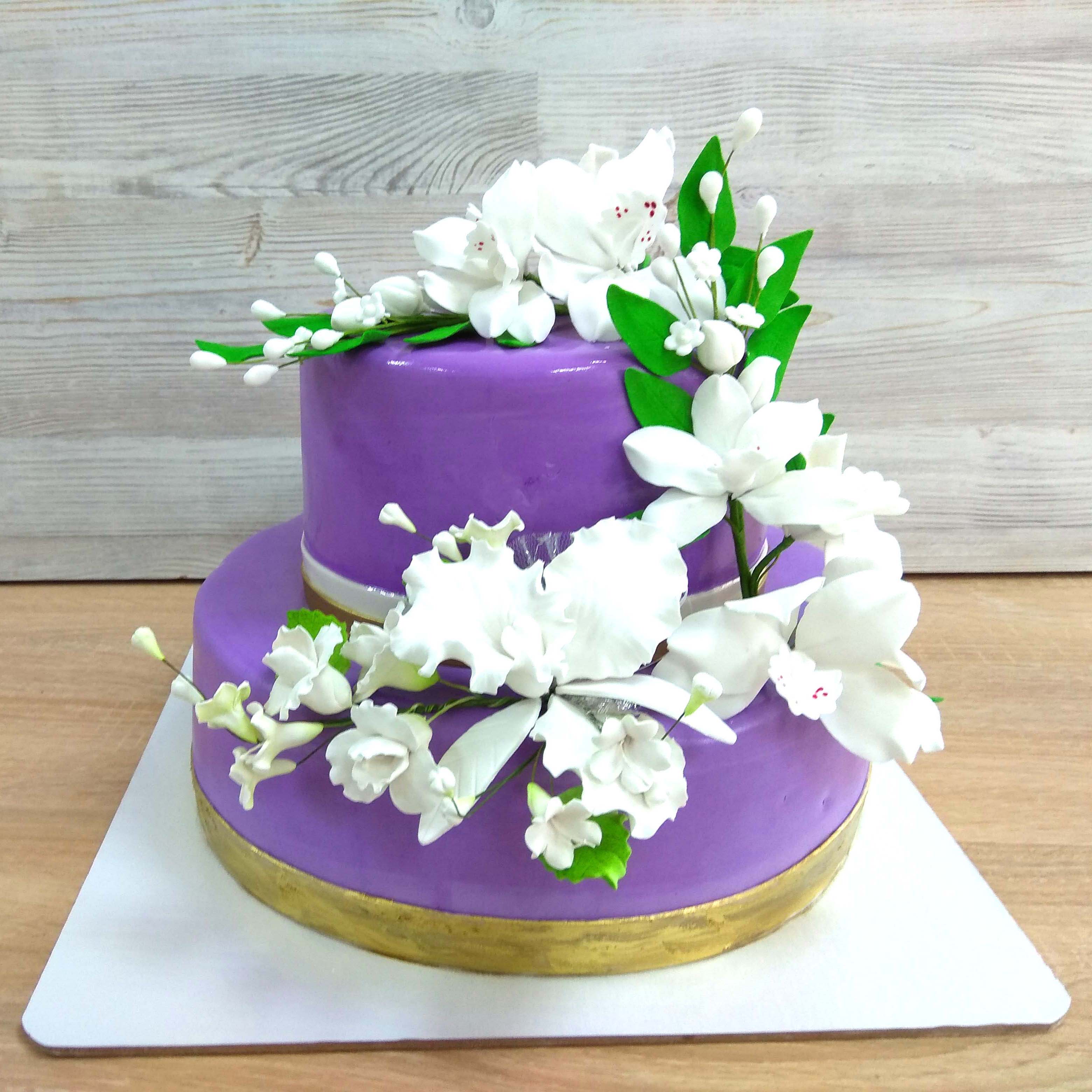торт, свадьба, мастичный, фиолетовый, сиреневый, орхидеи