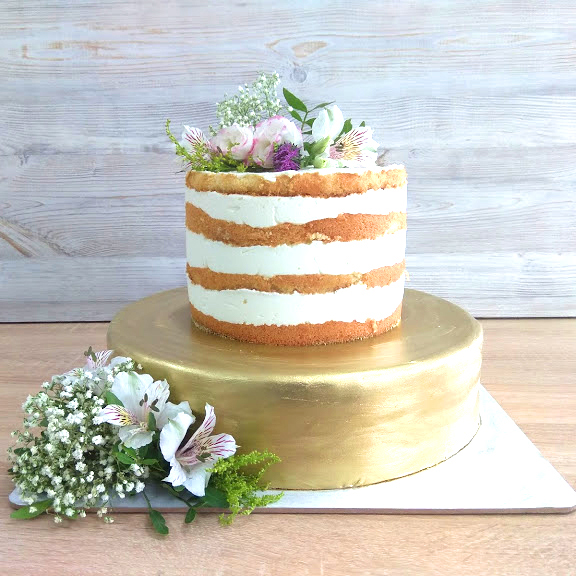 торт, свадебный, 2 яруса, золотой. открытый, цветы